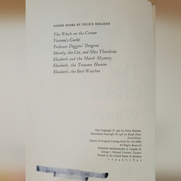 Vintage The Cricket Winter Felice Holman 1967 1st Edition HC W/DJ Ex-Library - Picture 5 of 7